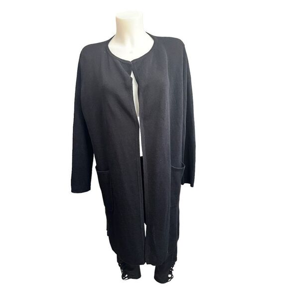 J. Crew Black Linen Blend Open Front Knit Long Cardigan size Small w/‎ pockets - Picture 1 of 9